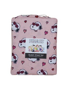Peanuts Snoopy Queen Sheet Set By Berkshire Hearts Valentines Glasses Pink